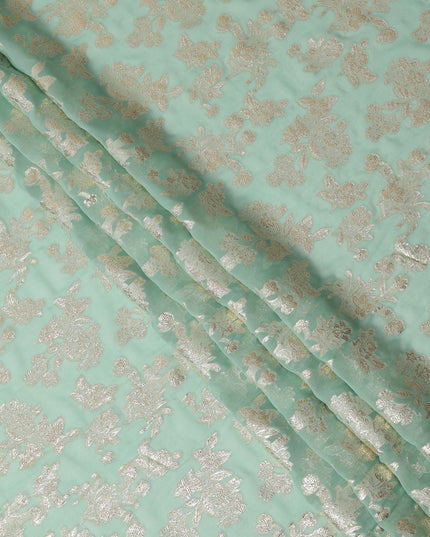 Light Green Traditional Somali Silk Chiffon Dirac Fabric with Metallic Lurex, 3.5 Mtrs, Width 140 Cms, South Korea-D26502