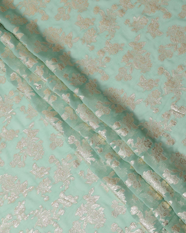 Mint Green Traditional Somali Silk Chiffon Dirac Fabric with Metallic Lurex, 140 Cms Width, 3.5 Mtrs Piece, Made in South Korea-D26134