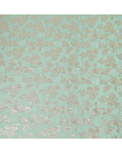 Mint Green Traditional Somali Silk Chiffon Dirac Fabric with Metallic Lurex, 140 Cms Width, 3.5 Mtrs Piece, Made in South Korea-D26134