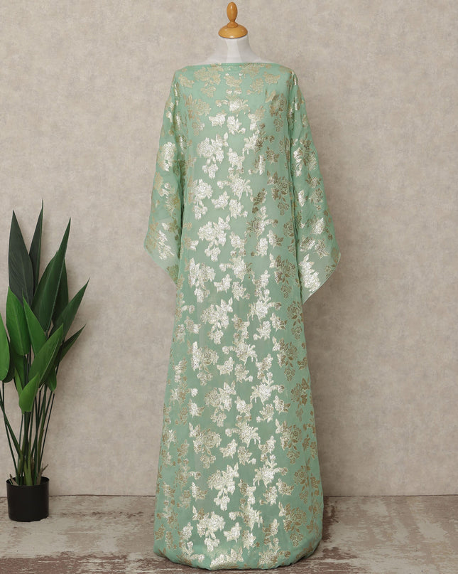 Mint Green Traditional Somali Silk Chiffon Dirac Fabric with Metallic Lurex, 140 Cms Width, 3.5 Mtrs Piece, Made in South Korea-D26134