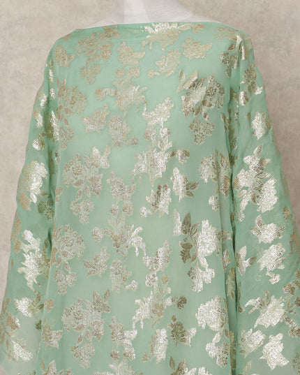 Mint Green Traditional Somali Silk Chiffon Dirac Fabric with Metallic Lurex, 140 Cms Width, 3.5 Mtrs Piece, Made in South Korea-D26134