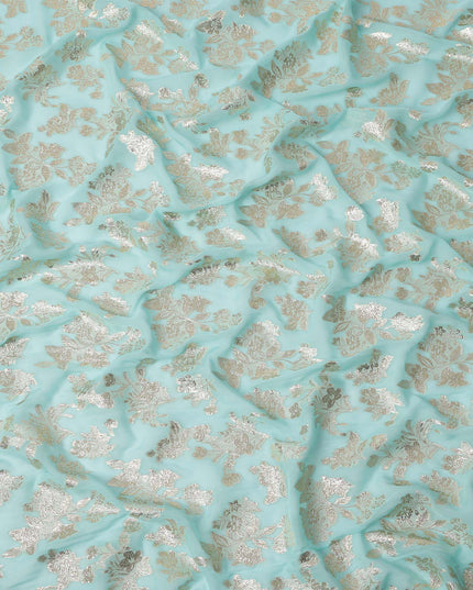 Mint Green Traditional Somali Silk Chiffon Dirac Fabric with Metallic Lurex, 3.5 Mtrs Piece, Width 140 Cms, Made in South Korea-D26499