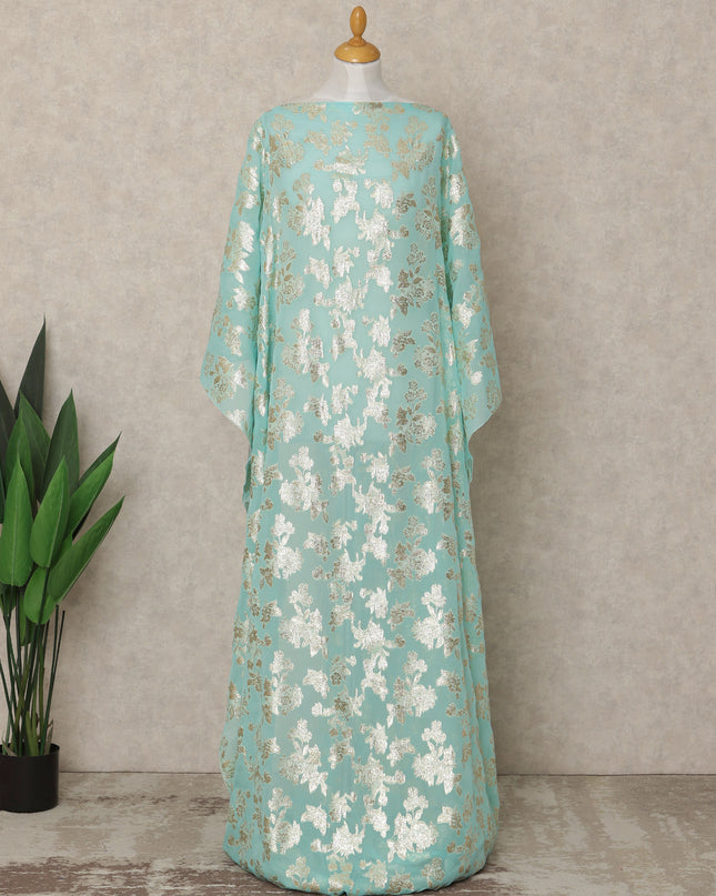 Mint Green Traditional Somali Silk Chiffon Dirac Fabric with Metallic Lurex, 3.5 Mtrs Piece, Width 140 Cms, Made in South Korea-D26499