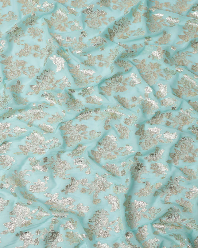 Mint Green Traditional Somali Silk Chiffon Dirac Fabric with Metallic Lurex, 140 Cms Width, 3.5 Mtrs Piece, Made in South Korea-D26122