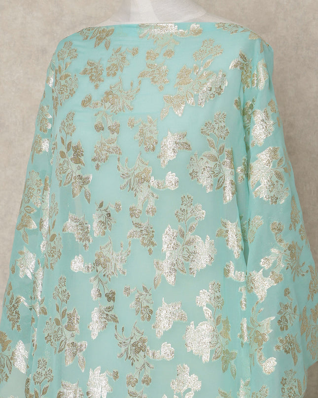 Mint Green Traditional Somali Silk Chiffon Dirac Fabric with Metallic Lurex, 3.5 Mtrs Piece, Width 140 Cms, Made in South Korea-D26499