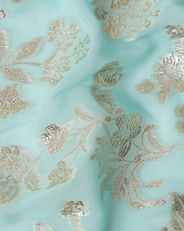 Mint Green Traditional Somali Silk Chiffon Dirac Fabric with Metallic Lurex, 3.5 Mtrs Piece, Width 140 Cms, Made in South Korea-D26499