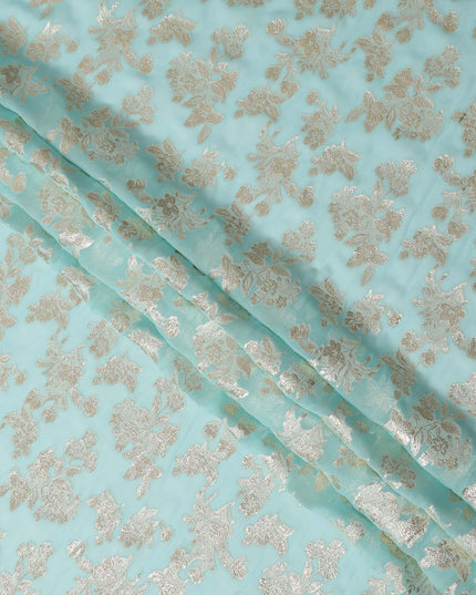 Mint Green Traditional Somali Silk Chiffon Dirac Fabric with Metallic Lurex, 140 Cms Width, 3.5 Mtrs Piece, Made in South Korea-D26122