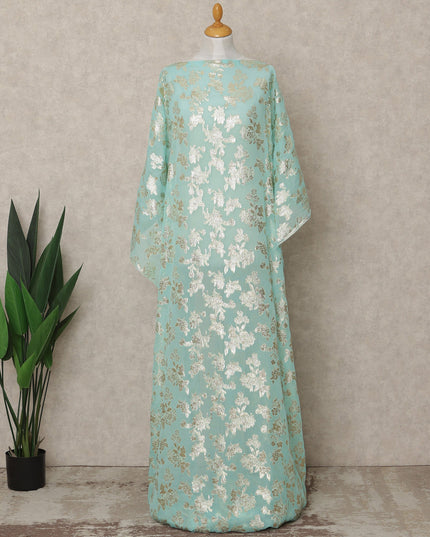Mint Green Traditional Somali Silk Chiffon Dirac Fabric with Metallic Lurex, 140 Cms Width, 3.5 Mtrs Piece, Made in South Korea-D26122