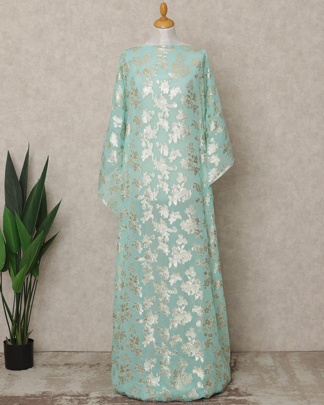 Mint Green Traditional Somali Silk Chiffon Dirac Fabric with Metallic Lurex, 140 Cms Width, 3.5 Mtrs Piece, Made in South Korea-D26122