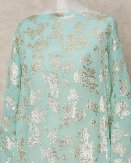 Mint Green Traditional Somali Silk Chiffon Dirac Fabric with Metallic Lurex, 140 Cms Width, 3.5 Mtrs Piece, Made in South Korea-D26122