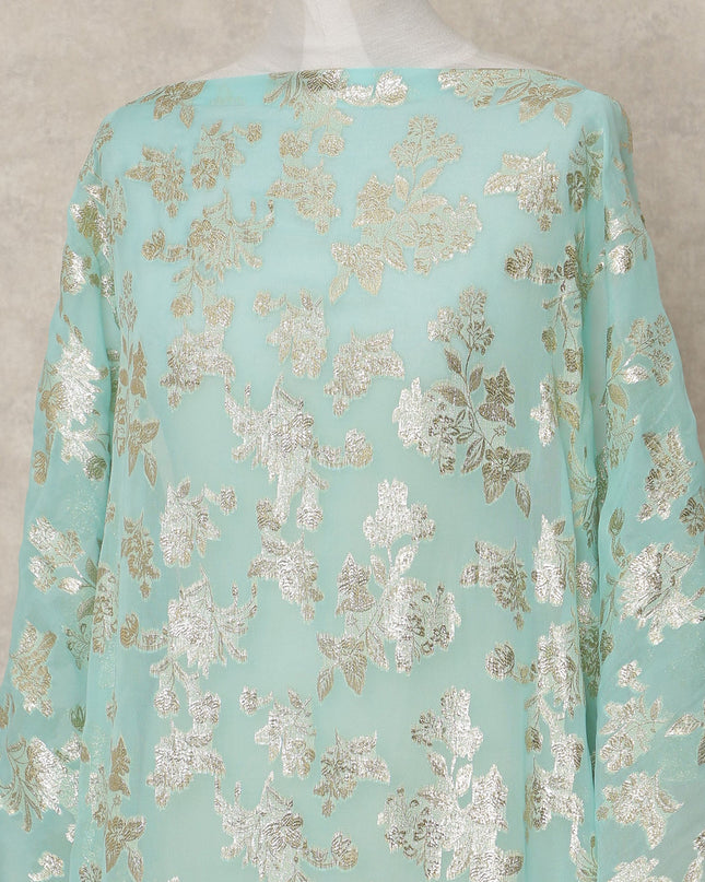 Mint Green Traditional Somali Silk Chiffon Dirac Fabric with Metallic Lurex, 140 Cms Width, 3.5 Mtrs Piece, Made in South Korea-D26122