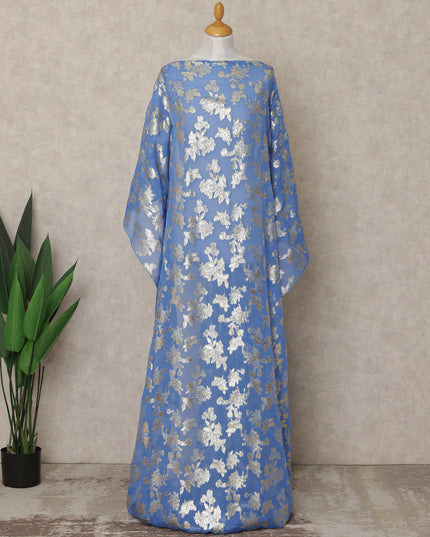Blue Traditional Somali Silk Chiffon Dirac Fabric with Metallic Lurex, 3.5 Mtrs Piece, Width 140 Cms, Made in South Korea-D26498