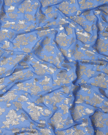Blue Traditional Somali Silk Chiffon Dirac Fabric with Metallic Lurex, 3.5 Mtrs Piece, Width 140 Cms, Made in South Korea-D26498