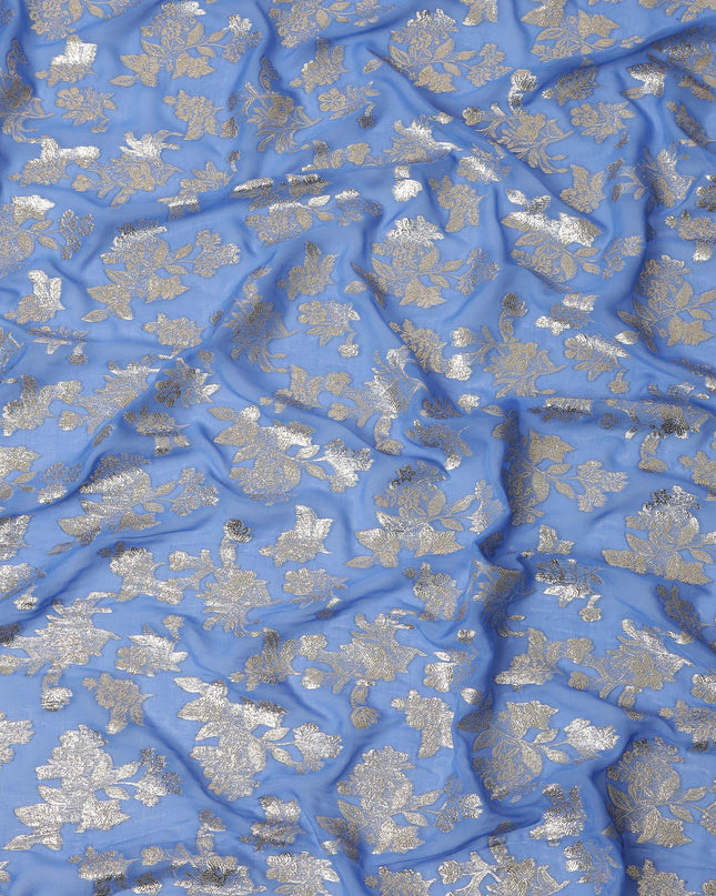 Blue Traditional Somali Silk Chiffon Dirac Fabric with Metallic Lurex, 3.5 Mtrs Piece, Width 140 Cms, Made in South Korea-D26498