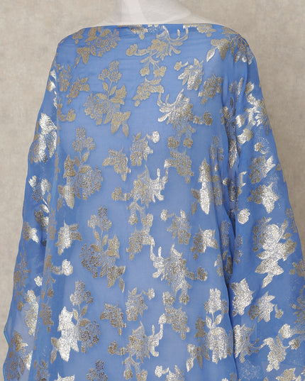 Blue Traditional Somali Silk Chiffon Dirac Fabric with Metallic Lurex, 3.5 Mtrs Piece, Width 140 Cms, Made in South Korea-D26498