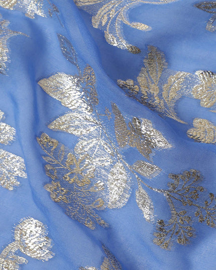 Blue Traditional Somali Silk Chiffon Dirac Fabric with Metallic Lurex, 3.5 Mtrs Piece, Width 140 Cms, Made in South Korea-D26498