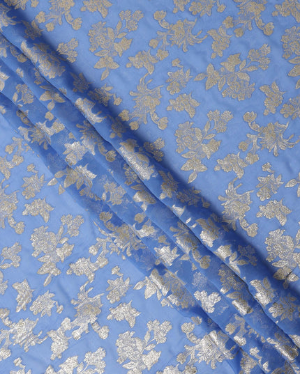 Blue Traditional Somali Silk Chiffon Dirac Fabric with Metallic Lurex, 3.5 Mtrs Piece, Width 140 Cms, Made in South Korea-D26498