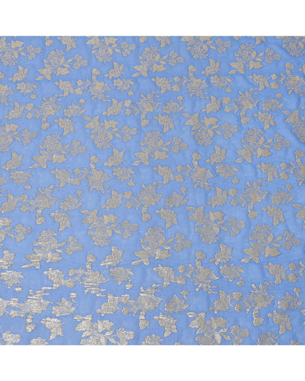 Sky Blue Traditional Somali Silk Chiffon Dirac Fabric with Metallic Lurex, 140 Cms Width, 3.5 Mtrs Piece, Made in South Korea-D26123