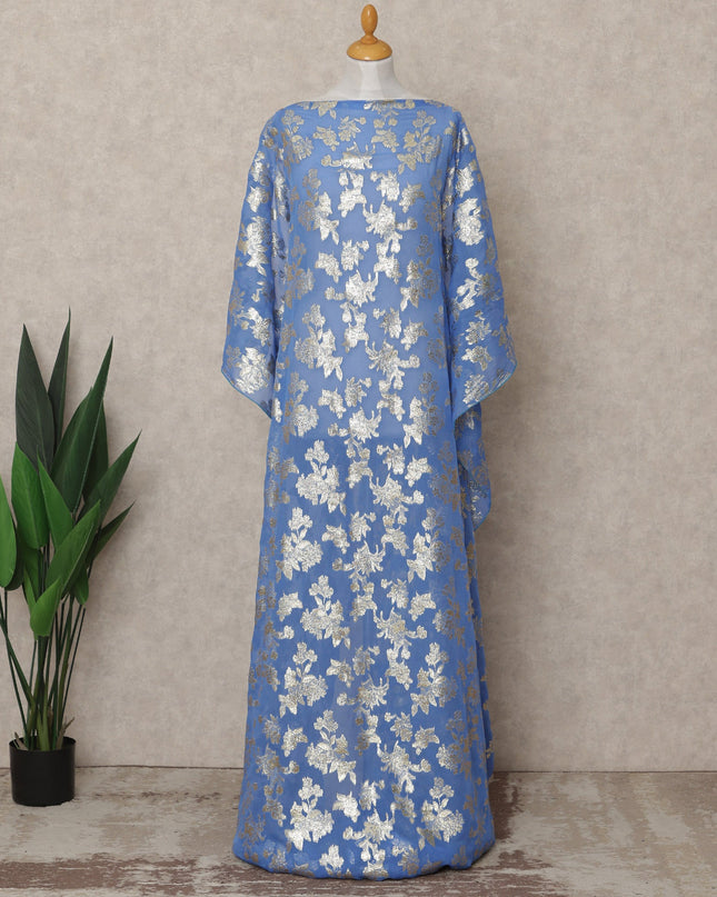 Sky Blue Traditional Somali Silk Chiffon Dirac Fabric with Metallic Lurex, 140 Cms Width, 3.5 Mtrs Piece, Made in South Korea-D26123