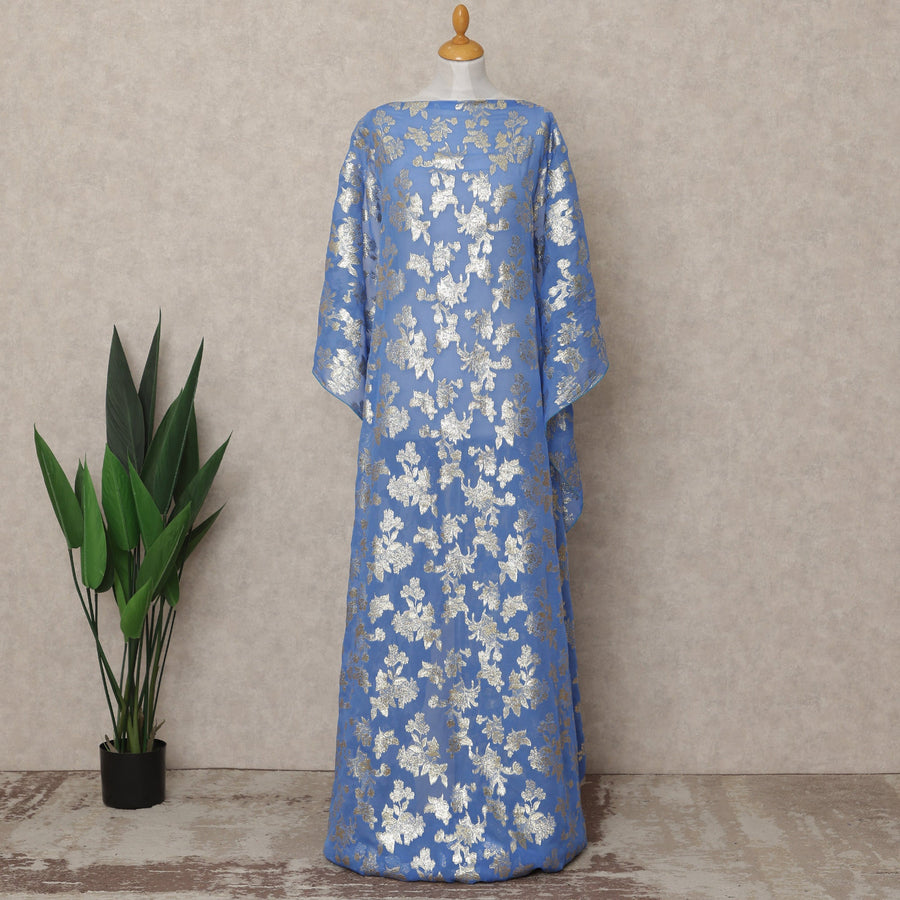 Sky Blue Traditional Somali Silk Chiffon Dirac Fabric with Metallic Lurex, 140 Cms Width, 3.5 Mtrs Piece, Made in South Korea-D26123