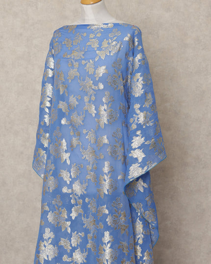 Sky Blue Traditional Somali Silk Chiffon Dirac Fabric with Metallic Lurex, 140 Cms Width, 3.5 Mtrs Piece, Made in South Korea-D26123