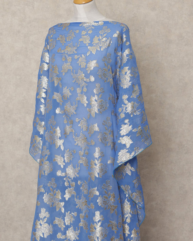 Sky Blue Traditional Somali Silk Chiffon Dirac Fabric with Metallic Lurex, 140 Cms Width, 3.5 Mtrs Piece, Made in South Korea-D26123