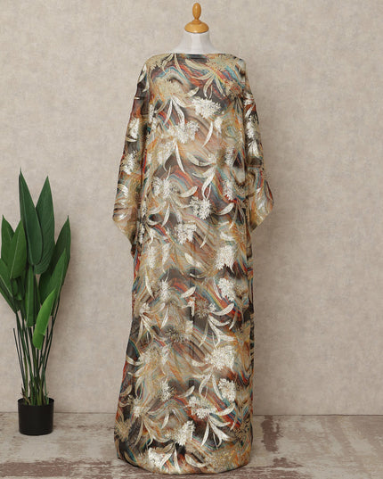 Gold Brown Multicolor Traditional Somali Silk Chiffon Dirac Fabric with Metallic Lurex, 3.5 Mtrs Length, 140 Cms Width, Made in South Korea-D26405