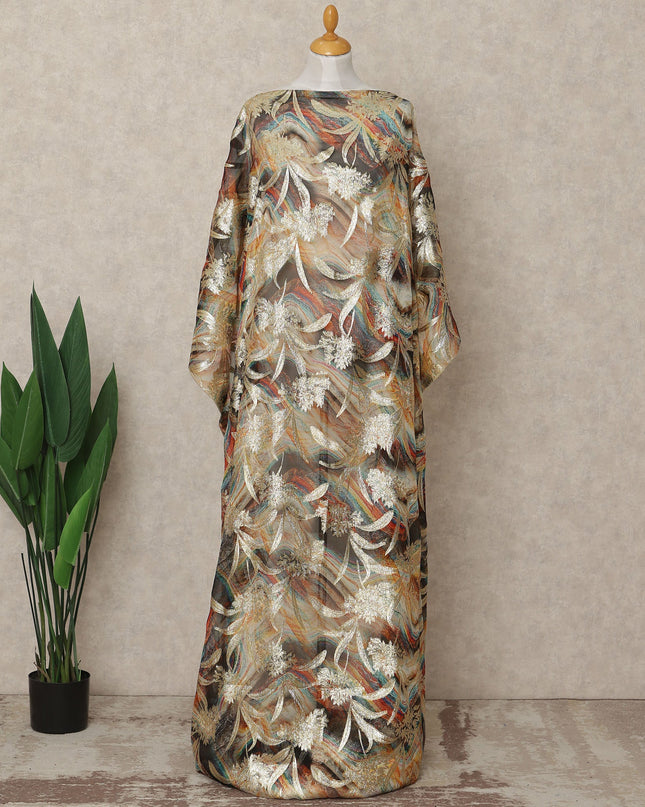 Gold Brown Multicolor Traditional Somali Silk Chiffon Dirac Fabric with Metallic Lurex, 3.5 Mtrs Length, 140 Cms Width, Made in South Korea-D26405