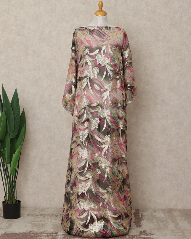 Multicolor Traditional Somali Silk Chiffon Dirac Fabric with Metallic Lurex, 3.5 Mtrs Length, 140 Cms Width, Made in South Korea-D26404