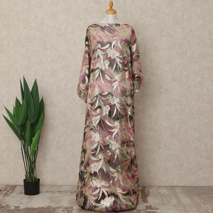 Multicolor Traditional Somali Silk Chiffon Dirac Fabric with Metallic Lurex, 3.5 Mtrs Length, 140 Cms Width, Made in South Korea-D26404