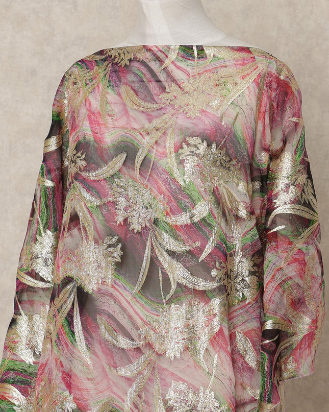 Multicolor Traditional Somali Silk Chiffon Dirac Fabric with Metallic Lurex, 3.5 Mtrs Length, 140 Cms Width, Made in South Korea-D26404