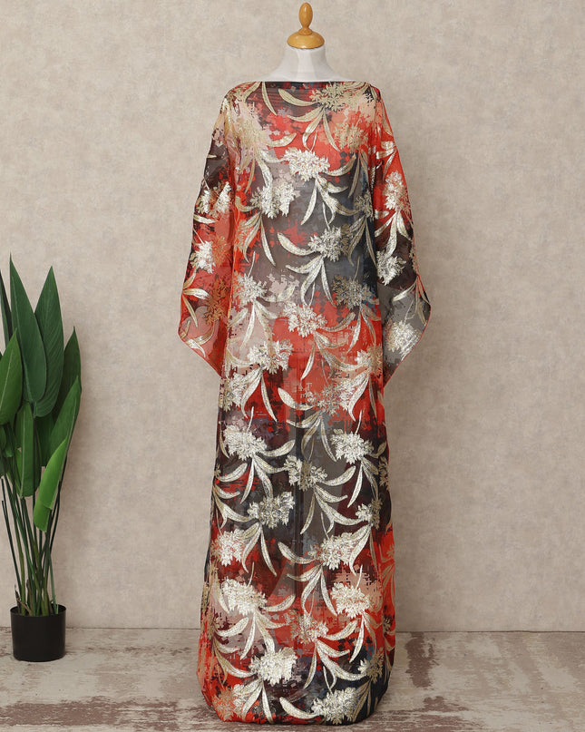 Red Black Multicolor Traditional Somali Silk Chiffon Dirac Fabric with Metallic Lurex, 3.5 Mtrs Length, 140 Cms Width, Made in South Korea-D26407