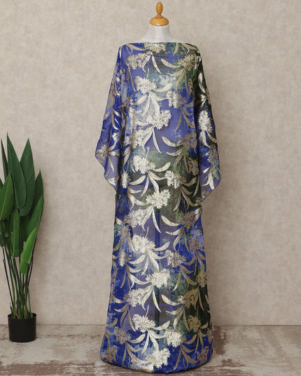 Blue Green Multicolor Traditional Somali Silk Chiffon Dirac Fabric with Metallic Lurex, 3.5 Mtrs Length, 140 Cms Width, Made in South Korea-D26409