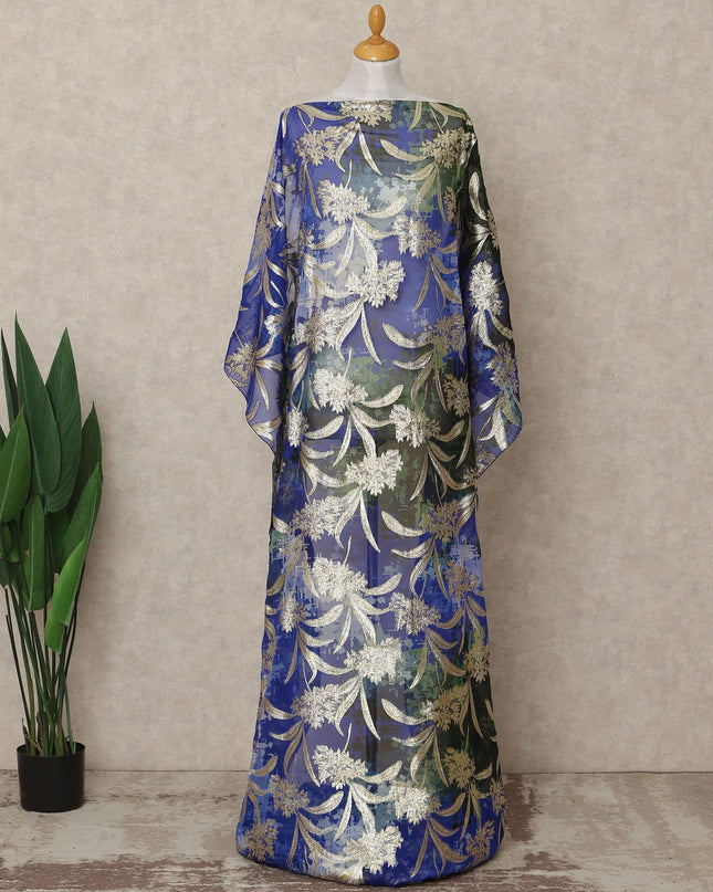 Blue Green Multicolor Traditional Somali Silk Chiffon Dirac Fabric with Metallic Lurex, 3.5 Mtrs Length, 140 Cms Width, Made in South Korea-D26409