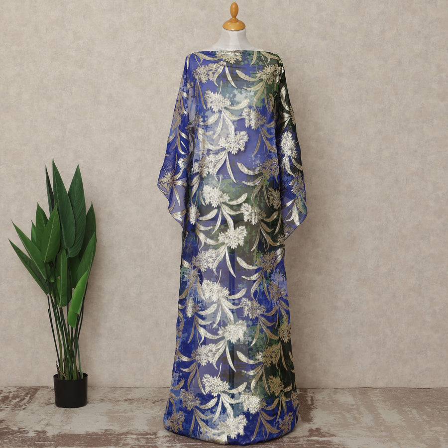 Blue Green Multicolor Traditional Somali Silk Chiffon Dirac Fabric with Metallic Lurex, 3.5 Mtrs Length, 140 Cms Width, Made in South Korea-D26409