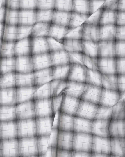 White and Black Shadow Check Cotton Shirting Fabric, 150 Cms Width, Made in India-D26160