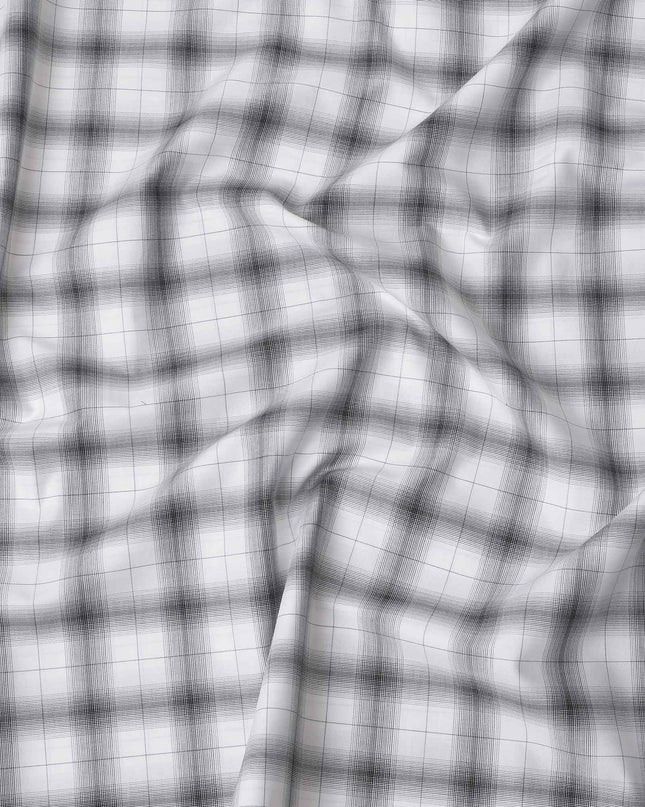 White and Black Shadow Check Cotton Shirting Fabric, 150 Cms Width, Made in India-D26160