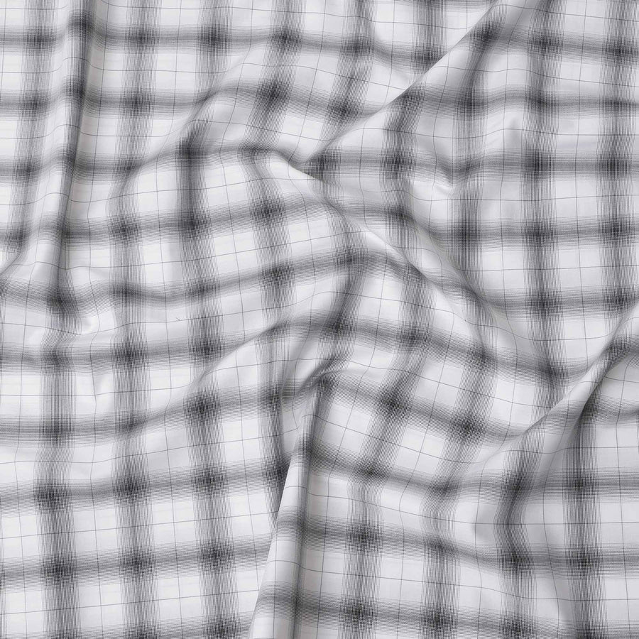 White and Black Shadow Check Cotton Shirting Fabric, 150 Cms Width, Made in India-D26160