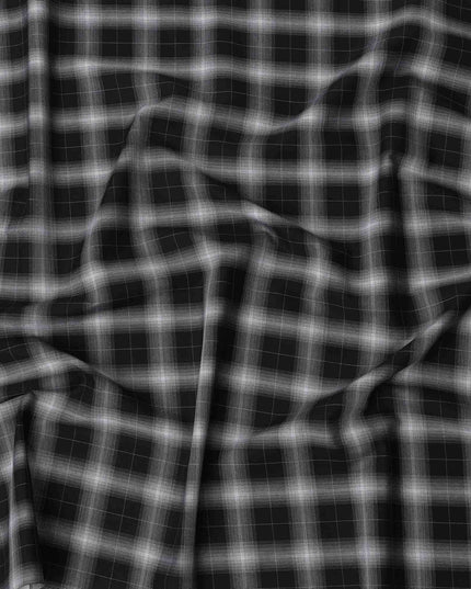 Black and White Shadow Check Cotton Shirting Fabric, 150 Cms Width, Made in India-D26161
