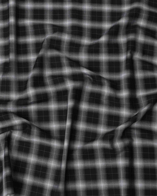 Black and White Shadow Check Cotton Shirting Fabric, 150 Cms Width, Made in India-D26161