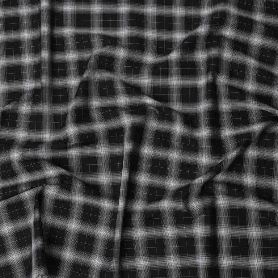 Black and White Shadow Check Cotton Shirting Fabric, 150 Cms Width, Made in India-D26161