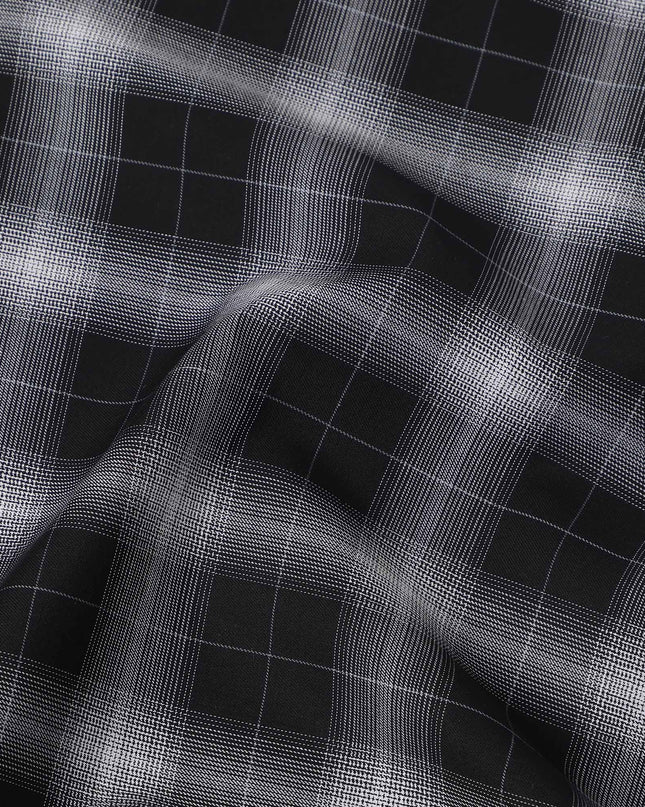 Black and White Shadow Check Cotton Shirting Fabric, 150 Cms Width, Made in India-D26161