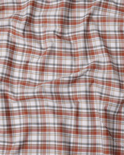 White, Rust, and Grey Tartan Check Cotton Shirting Fabric, 150 Cms Width, Made in India-D26159