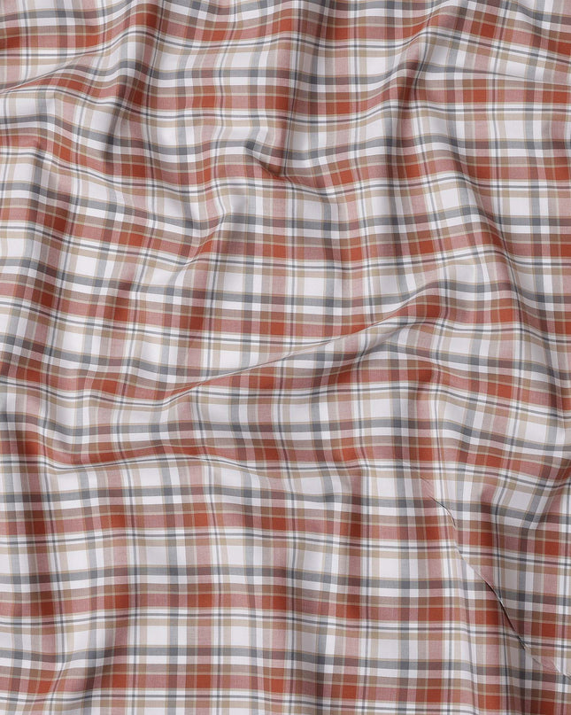 White, Rust, and Grey Tartan Check Cotton Shirting Fabric, 150 Cms Width, Made in India-D26159