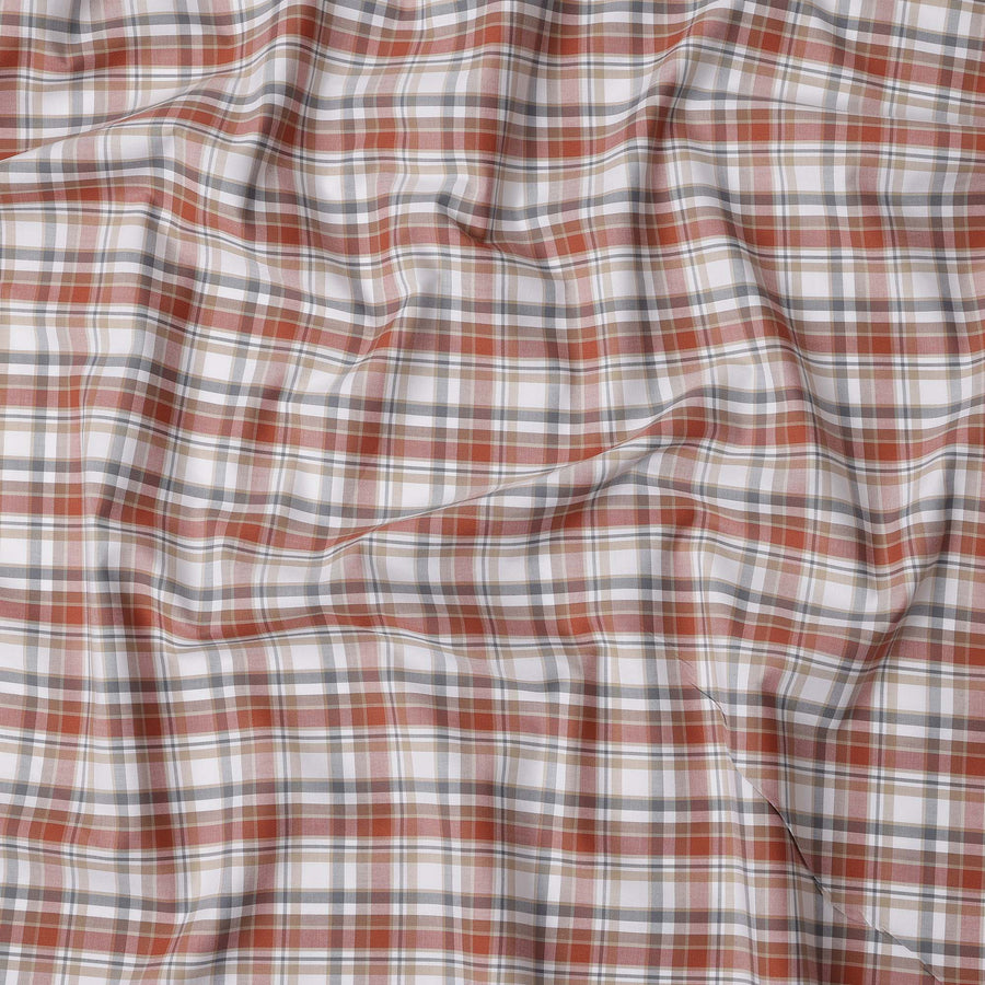 White, Rust, and Grey Tartan Check Cotton Shirting Fabric, 150 Cms Width, Made in India-D26159