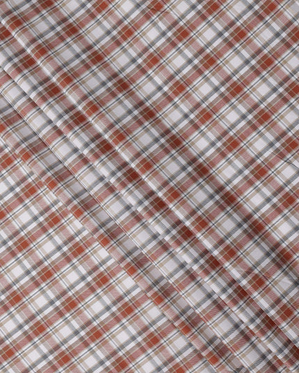 White, Rust, and Grey Tartan Check Cotton Shirting Fabric, 150 Cms Width, Made in India-D26159