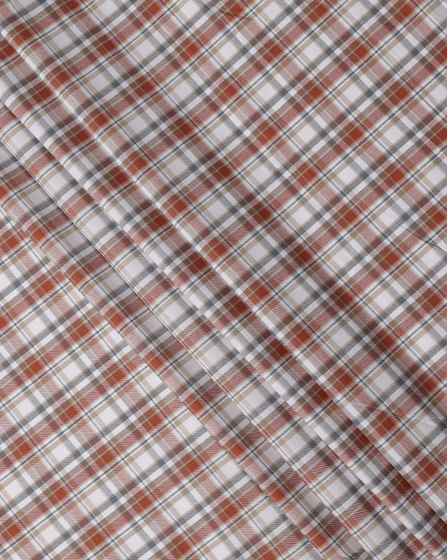 White, Rust, and Grey Tartan Check Cotton Shirting Fabric, 150 Cms Width, Made in India-D26159