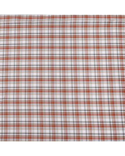 White, Rust, and Grey Tartan Check Cotton Shirting Fabric, 150 Cms Width, Made in India-D26159