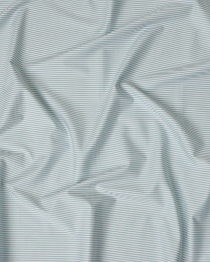 Mint Green White Striped Blended Cotton Shirting Fabric Soft Woven Fine Stripe Design Breathable Apparel Material 150 Cms Width Made in India-D27425 Regal Fabrics