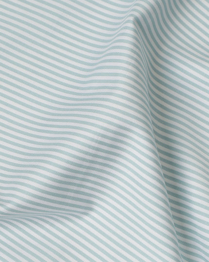 Mint Green White Striped Blended Cotton Shirting Fabric Soft Woven Fine Stripe Design Breathable Apparel Material 150 Cms Width Made in India-D27425 Regal Fabrics